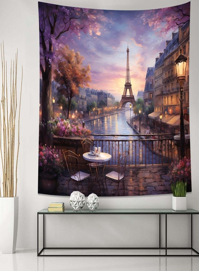 QGHOT Vintage Paris Tapestry Wall Hanging Eiffel Tower Backdrop French Themed Cityscape Tapestry Cafe Decor Romantic City Wall Art for Bedroom Paris Theme Party Decorations 90.6"x70.9" - Image 2